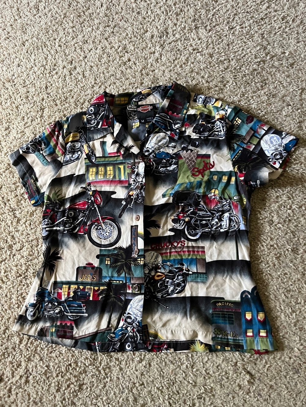 Harley-Davidson VTG Women's Medium Hawaiian Motorcycle Print Shirt